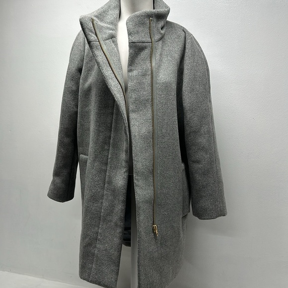 J Crew City Coat Peacoat Jacket Wool Funnel Neck Full Zip Pockets Gray Size 8 - Picture 3 of 9